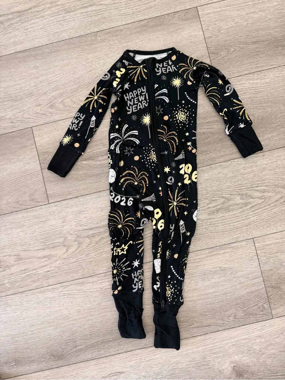 Little Sleepies Black New Year Fireworks Footed One-Piece Pajamas